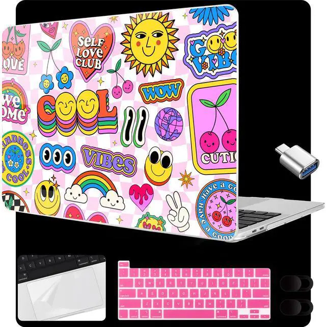 Main image of MEEgoodo for MacBook Pro 13 inch Case 2022 2021 2020 A2338 M2/M1 A2251 A2289 with Touch ID,Clear Laptop Hard Shell Cases with Keyboard Webcam Cover & Trackpad Film & Type C Adapter, Pattern Stickers