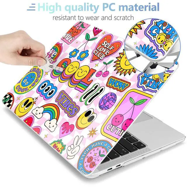 Alt view image 3 of 5 - MEEgoodo for MacBook Pro 13 inch Case 2022 2021 2020 A2338 M2/M1 A2251 A2289 with Touch ID,Clear Laptop Hard Shell Cases with Keyboard Webcam Cover & Trackpad Film & Type C Adapter, Pattern Stickers