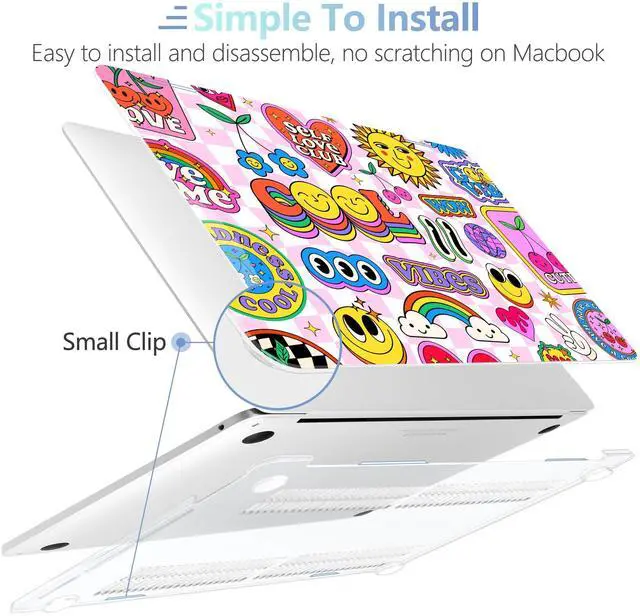 Alt view image 4 of 5 - MEEgoodo for MacBook Pro 13 inch Case 2022 2021 2020 A2338 M2/M1 A2251 A2289 with Touch ID,Clear Laptop Hard Shell Cases with Keyboard Webcam Cover & Trackpad Film & Type C Adapter, Pattern Stickers