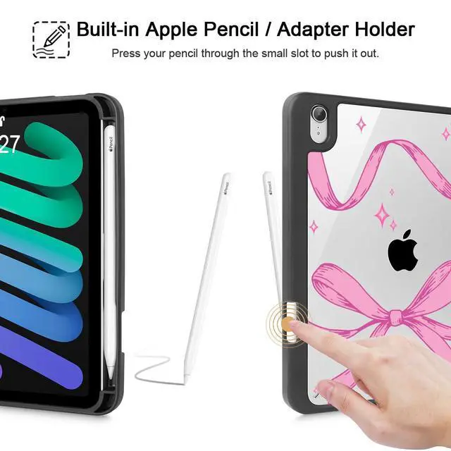 Alt view image 5 of 5 - Tuiklol Clear Case for iPad mini 7 (A17 Pro 7th Generation) 2024 / iPad mini 6 (6th Generation) 2021 8.3 Inch,Built-in Pencil Holder Slim Transparent Back Shell Cover Auto Wake/Sleep, Bow