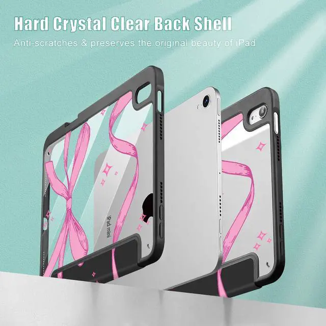 Alt view image 4 of 5 - Tuiklol Clear Case for iPad mini 7 (A17 Pro 7th Generation) 2024 / iPad mini 6 (6th Generation) 2021 8.3 Inch,Built-in Pencil Holder Slim Transparent Back Shell Cover Auto Wake/Sleep, Bow