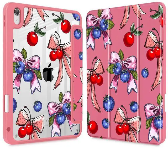 Main image of Tuiklol for 2025 iPad (A16 Chip) 11th Generation 11 inch/iPad 10th Generation 10.9 inch 2022 Case, Buit in Pencil Holder with Clear Back Shell Cover Trifold Stand Auto Wake/Sleep,Berries Ribbons