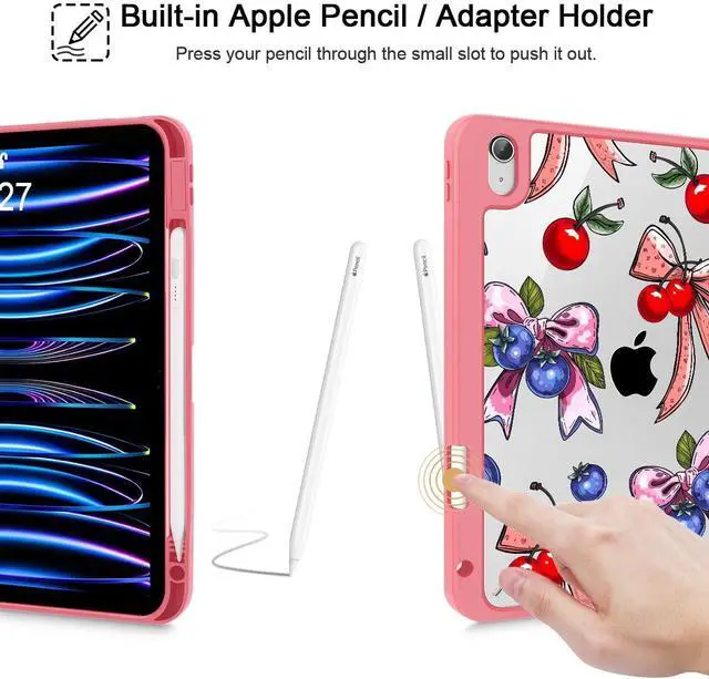 Alt view image 4 of 5 - Tuiklol for 2025 iPad (A16 Chip) 11th Generation 11 inch/iPad 10th Generation 10.9 inch 2022 Case, Buit in Pencil Holder with Clear Back Shell Cover Trifold Stand Auto Wake/Sleep,Berries Ribbons