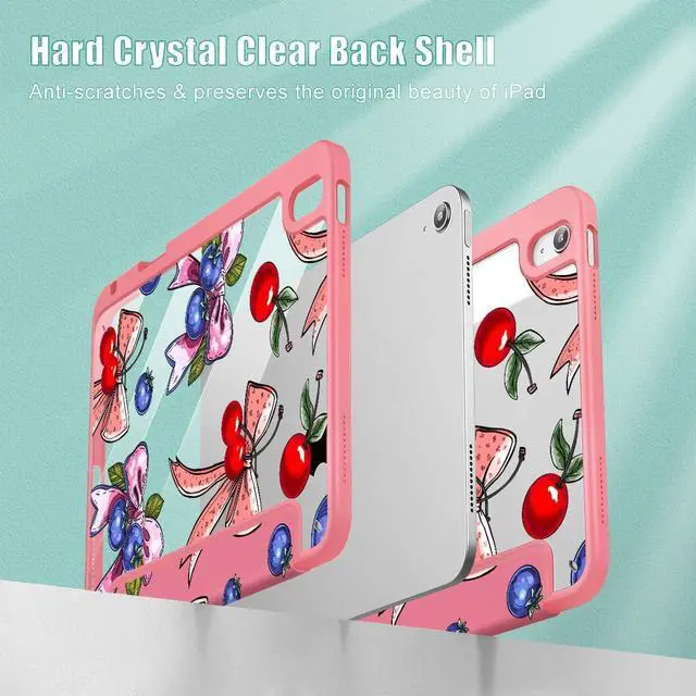 Alt view image 3 of 5 - Tuiklol for 2025 iPad (A16 Chip) 11th Generation 11 inch/iPad 10th Generation 10.9 inch 2022 Case, Buit in Pencil Holder with Clear Back Shell Cover Trifold Stand Auto Wake/Sleep,Berries Ribbons