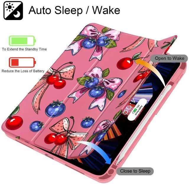 Alt view image 2 of 5 - Tuiklol for 2025 iPad (A16 Chip) 11th Generation 11 inch/iPad 10th Generation 10.9 inch 2022 Case, Buit in Pencil Holder with Clear Back Shell Cover Trifold Stand Auto Wake/Sleep,Berries Ribbons