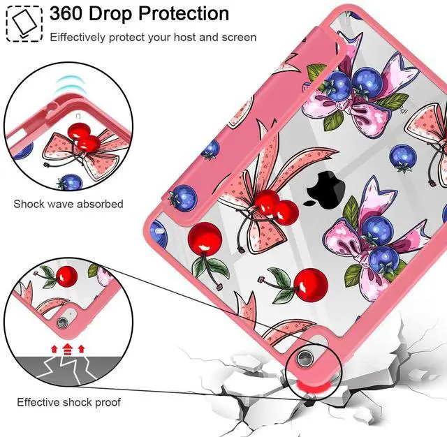 Alt view image 5 of 5 - Tuiklol for 2025 iPad (A16 Chip) 11th Generation 11 inch/iPad 10th Generation 10.9 inch 2022 Case, Buit in Pencil Holder with Clear Back Shell Cover Trifold Stand Auto Wake/Sleep,Berries Ribbons