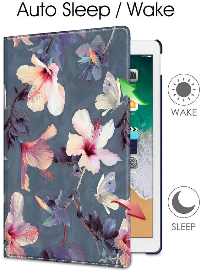 Alt view image 3 of 5 - Fintie Rotating Case - 2017/2015 iPad Pro 12.9 inch (Old Model) 1st & 2nd Gen Case, 360 Degree Swiveling Stand Protective Back Cover, Supports Auto Wake/Sleep, Blooming Hibiscus