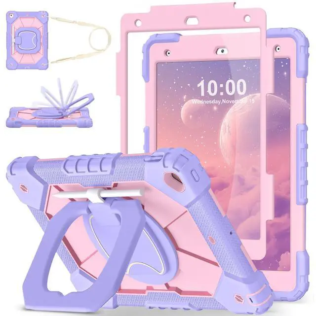 Main image of WESOROL Case for iPad 9th Generation 10.2 Inch Tablet Case Military Grade Shockproof Cover for iPad 9th/8th/7th Gen Cases with Rotating Stand Screen Protector Pencil Holder,Purple Rose