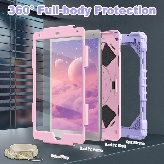Alt view image 2 of 5 - WESOROL Case for iPad 9th Generation 10.2 Inch Tablet Case Military Grade Shockproof Cover for iPad 9th/8th/7th Gen Cases with Rotating Stand Screen Protector Pencil Holder,Purple Rose