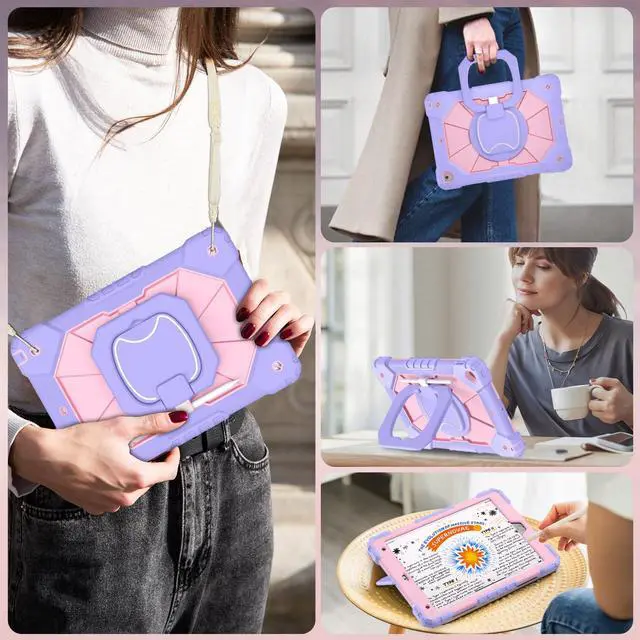 Alt view image 4 of 5 - WESOROL Case for iPad 9th Generation 10.2 Inch Tablet Case Military Grade Shockproof Cover for iPad 9th/8th/7th Gen Cases with Rotating Stand Screen Protector Pencil Holder,Purple Rose