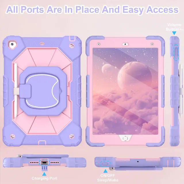 Alt view image 5 of 5 - WESOROL Case for iPad 9th Generation 10.2 Inch Tablet Case Military Grade Shockproof Cover for iPad 9th/8th/7th Gen Cases with Rotating Stand Screen Protector Pencil Holder,Purple Rose