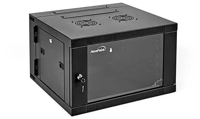 Main image of NavePoint 6U Server Cabinet with Hinged Back - 25.5' Deep, 6U Server Rack Enclosure with Locking Glass Door, Wall Mount Rack with Removable Side Panels, Network Cabinet with 2 Fans, Pre-Assembled
