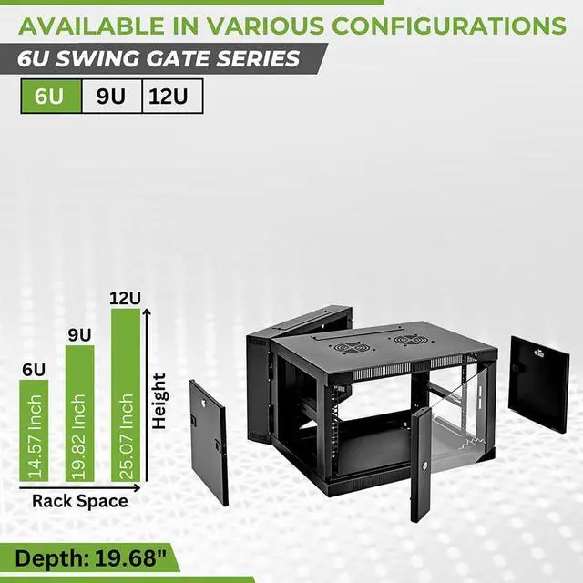 Alt view image 3 of 5 - NavePoint 6U Server Cabinet with Hinged Back - 25.5' Deep, 6U Server Rack Enclosure with Locking Glass Door, Wall Mount Rack with Removable Side Panels, Network Cabinet with 2 Fans, Pre-Assembled