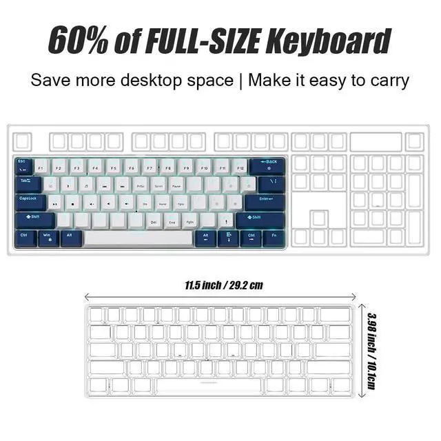 Alt view image 4 of 5 - abucow 60% Mechanical Gaming Keyboard Red Switch Wired Compact Keyboard Anti-Ghosting No-Conflict 61 Swappable keycaps Ergonomic Design for Windows/Mac