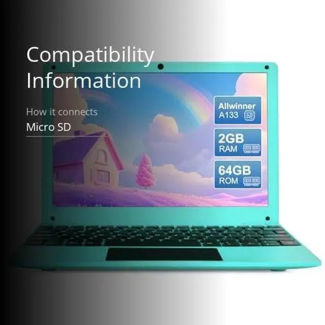 Alt view image 3 of 5 - ZHAOHUIXIN Mini 10.1 inch Android 12 Laptop Computer, Portable Small Netbook Computer with Allwinner A133 CPU Android 12 OS 2GB RAM 64GB EMMC HD IPS Screen 1280x800 Pixel 0.3MP Camera (Blue)