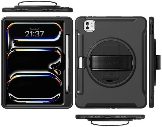 Alt view image 5 of 5 - Sahara - Raider Series Heavy-Duty Case with Hand Strap for iPad Pro 11" (M4 2024/M5 2025), Scorpion Black, (TB00398)