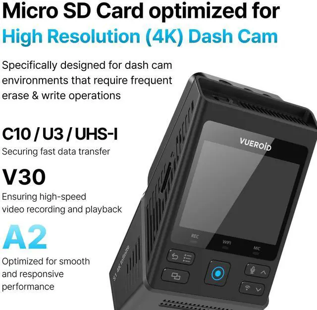 Alt view image 2 of 5 - Vueroid 512GB Dashcam Pro microSD Card with Reader Adapter, C10, V30, UHS-I, Class 10, A1, High Speed Memory Card for 4K UHD Video, Read Speed up to 100 MB/s microsdxc