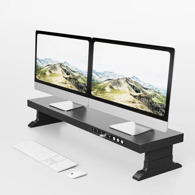 Main image of GECKOSTROLL 39.37 inch Dual Monitor Electric Riser with Wireless Charging, USB-C & USB Ports, LED Light, Touch Control, Low Noise Lift, 5 Power Outlets, Holds up to 50kg  Desk Organizer for PC/iMac