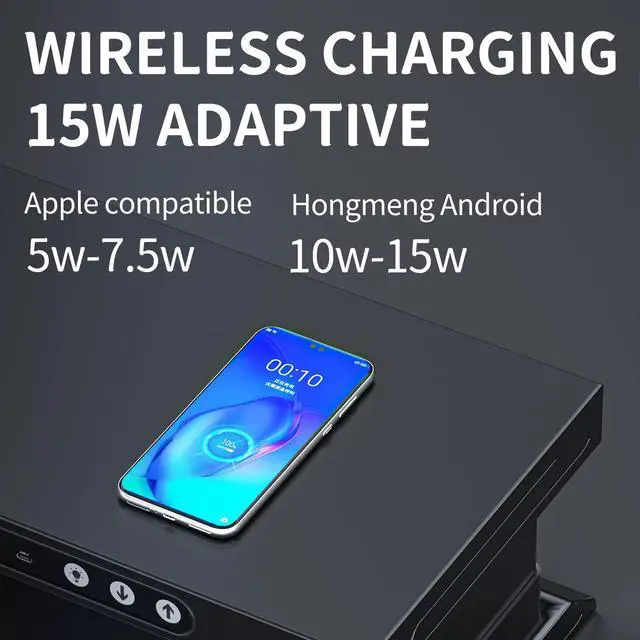 Alt view image 5 of 5 - GECKOSTROLL 39.37 inch Dual Monitor Electric Riser with Wireless Charging, USB-C & USB Ports, LED Light, Touch Control, Low Noise Lift, 5 Power Outlets, Holds up to 50kg  Desk Organizer for PC/iMac