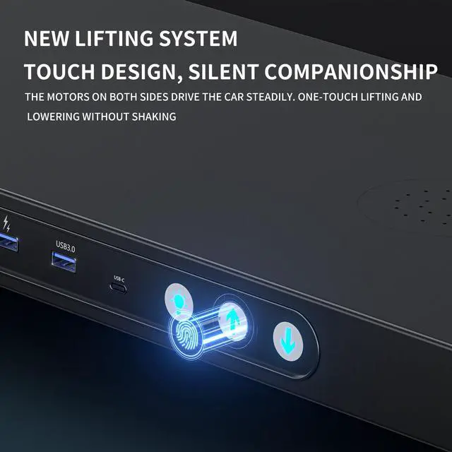 Alt view image 3 of 5 - GECKOSTROLL 39.37 inch Dual Monitor Electric Riser with Wireless Charging, USB-C & USB Ports, LED Light, Touch Control, Low Noise Lift, 5 Power Outlets, Holds up to 50kg  Desk Organizer for PC/iMac