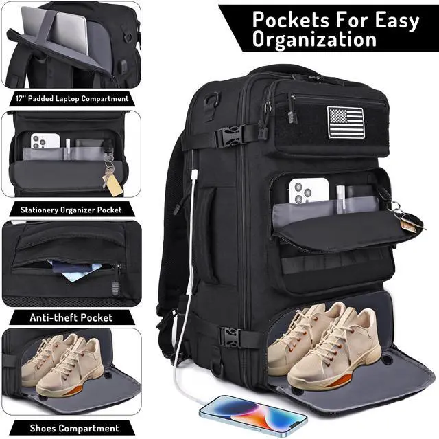 Alt view image 4 of 5 - MOZETO Travel Backpack for Men 40L TSA Approved Carry On Backpack with USB Charging Port Durable Water-resistant Convertible Duffle Luggage Bag Large Weekender Bag Daypack Fits 17.3 Inch Laptop