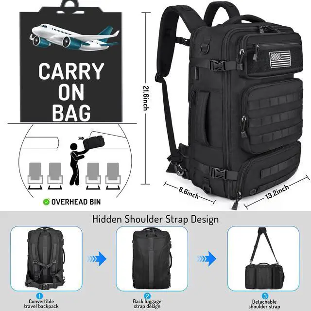 Alt view image 5 of 5 - MOZETO Travel Backpack for Men 40L TSA Approved Carry On Backpack with USB Charging Port Durable Water-resistant Convertible Duffle Luggage Bag Large Weekender Bag Daypack Fits 17.3 Inch Laptop