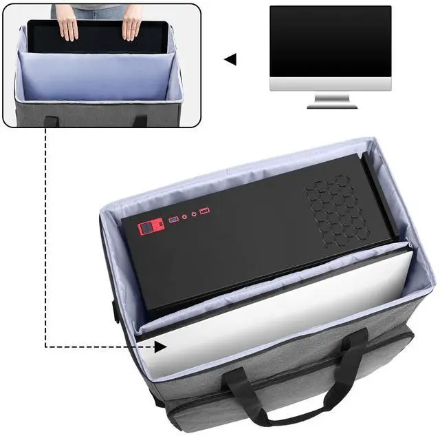 Alt view image 2 of 5 - CURMIO Desktop Tower and Monitor Carrying Case,Travel Bag for PC Chassis, Monitor, Keyboard, Cable and Mouse, Bag Only, Gray