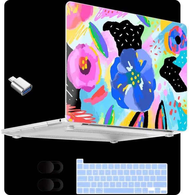 Main image of MEEgoodo for M2 MacBook Pro 13 inch Case 2022 2021 2020,Crystal Cover Fit Model A2338 M2/M1 A2251 A2289,Clear Case for 13.3-inch Laptop,Hard Shell for MacBook Pro M2, Colorful Painted Floral