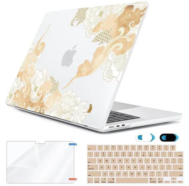 Main image of HOHAIYOO Compatible with MacBook Air 15 inch Case 2025 2024 2023 Release M4 A3241 M3 A3114 M2 A2941 with 15.3" Retina Display&Touch ID, Hard Shell&Keyboard Cover&Webcam Cover&Screen Film, Golden Cloud