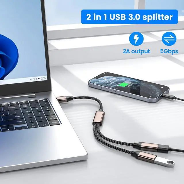 Alt view image 3 of 5 - MOGOOD USB Splitter 1 in 2 Out,USB 3.0 Splitter Y Cable,Dual USB Port Extender Hub USB Male to Two Female Extension Cord Multi Port USB Extension Splitter Data Charging Split for Car,PC,TV,Laptop