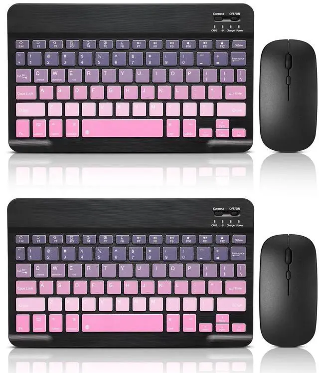 Main image of 2 Pack Bluetooth Keyboard and Mouse Combo Rechargeable Portable Wireless Keyboard Mouse Set for Apple iPad iPhone iOS 13 and Above Samsung Tablet Phone Smartphone Android Windows (Gradient black pink)