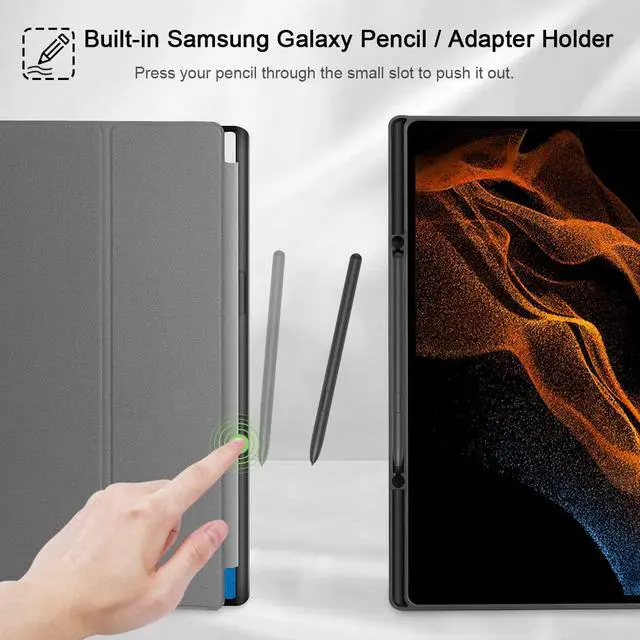 Alt view image 3 of 5 - Tuiklol Tablet Case for Samsung Tab S10 Ultra (2024 Release) / Tab S9 Ultra 14.6 Inch (2023 Release), Built-on Pencil Holder Slim Hard Shell Case Trifold Stand Cover Auto Wake/Sleep, Bear