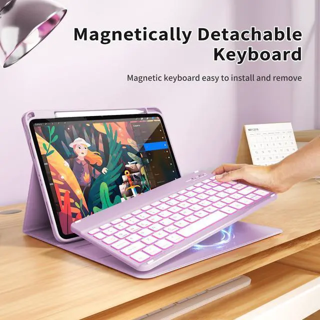 Alt view image 3 of 5 - kenke Case for iPad (A16) 11-inch 2025 / 10th Generation 10.9-inch 2022 with Keyboard, Stand Folio Cover with Pencil Holder, 7 Color Backlit Detachable Wireless Keyboard, Purple