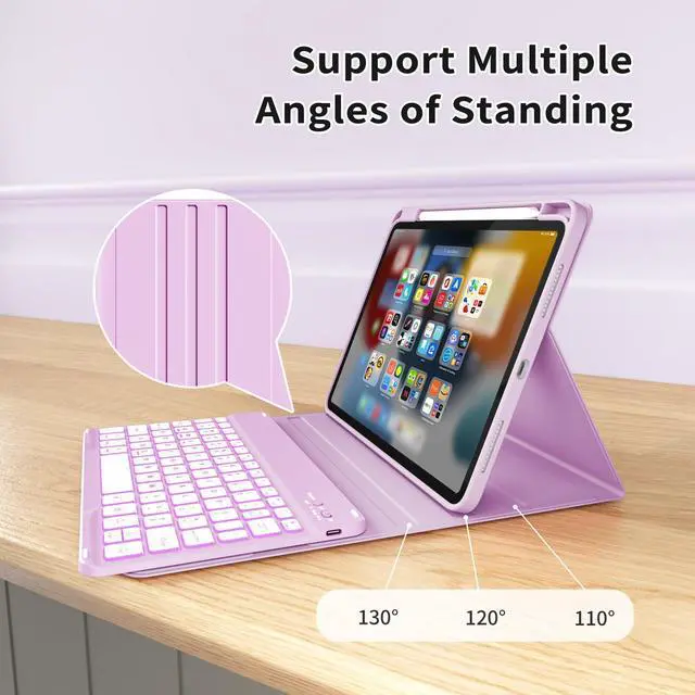 Alt view image 5 of 5 - kenke Case for iPad (A16) 11-inch 2025 / 10th Generation 10.9-inch 2022 with Keyboard, Stand Folio Cover with Pencil Holder, 7 Color Backlit Detachable Wireless Keyboard, Purple