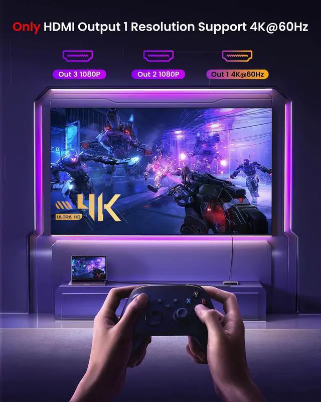 Alt view image 5 of 5 - avedio links USB C to HDMI Multi Monitor Adapter, HDMI Splitter 1 in 3 Out Extended Display for Triple Monitor with 100W PD Port, Out 1 4K@60Hz, Out 2 and 3 1080p, Display for Windows Mac OS