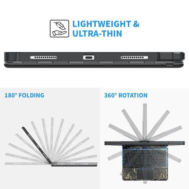 Alt view image 4 of 5 - molosicars Case with Keyboard for iPad Air 6/7 11-inch (M2 2024/M3 2025)/Air 5/4 10.9-inch (2022/2020), Case with Pencil Holder, 7-Color Backlit Wireless Keyboard, 360° Rotating Transparent Black