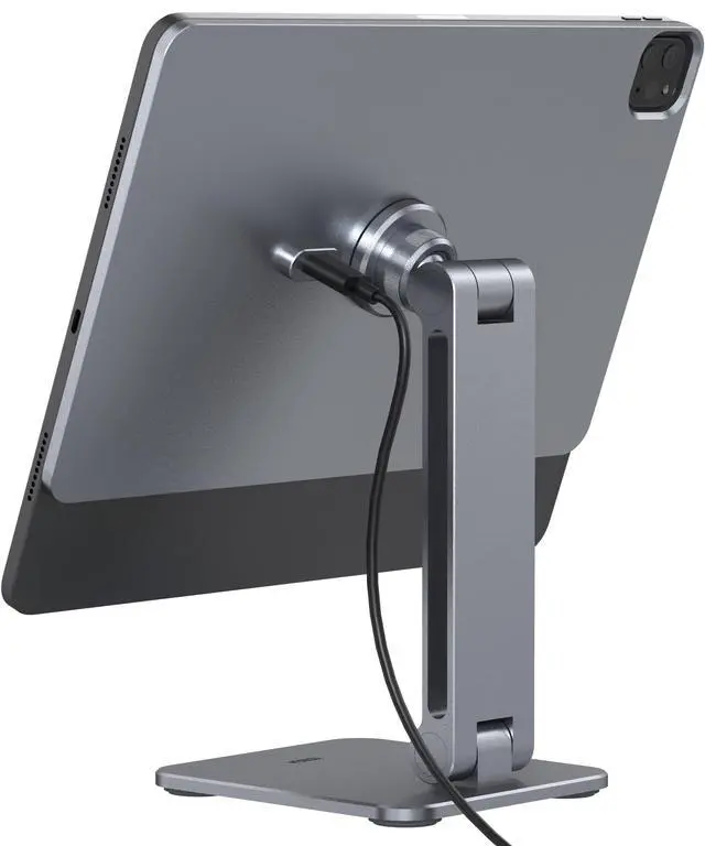 Alt view image 2 of 5 - YICOSUN Magnetic iPad Stand with Wireless Charging, 35W Contact Fast Charger, Suction Cup Base, 360° Rotating Panel & Foldable, Compatible with iPad Pro 13" M4 ONLY, Work & Study Desk - Gray