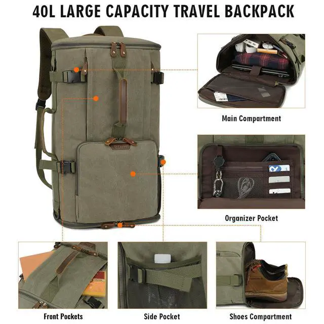 Alt view image 2 of 5 - G-FAVOR Travel Backpack for Men, 40L Flight Approved Carry On Backpack, Water Resistant Canvas Rucksack with 17.3" Laptop Sleeve, Convertible Duffel Bag for Airplane, Business & Travel