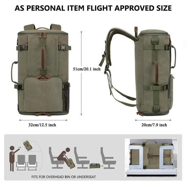 Alt view image 4 of 5 - G-FAVOR Travel Backpack for Men, 40L Flight Approved Carry On Backpack, Water Resistant Canvas Rucksack with 17.3" Laptop Sleeve, Convertible Duffel Bag for Airplane, Business & Travel