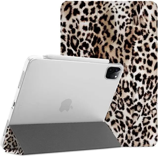 Main image of DuraSafe Cases for iPad Pro 12.9 5 4 Gen [ PRO 12.9 inch 5th 4th ] A2378 A2461 A2379 A2462 A2229 A2069 A2232 A2233 A1876 A2014 Trifold Printed Hard PC Translucent Back Cover - Leopard