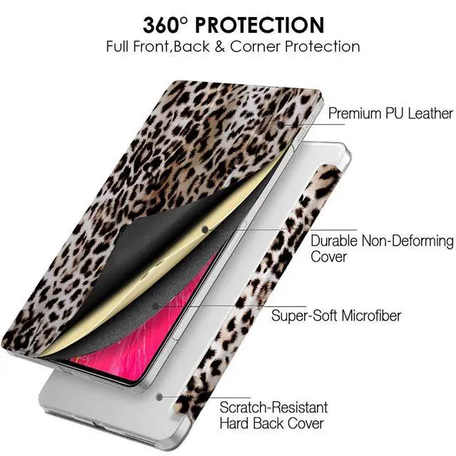 Alt view image 4 of 5 - DuraSafe Cases for iPad Pro 12.9 5 4 Gen [ PRO 12.9 inch 5th 4th ] A2378 A2461 A2379 A2462 A2229 A2069 A2232 A2233 A1876 A2014 Trifold Printed Hard PC Translucent Back Cover - Leopard