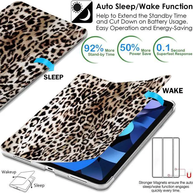 Alt view image 5 of 5 - DuraSafe Cases for iPad Pro 12.9 5 4 Gen [ PRO 12.9 inch 5th 4th ] A2378 A2461 A2379 A2462 A2229 A2069 A2232 A2233 A1876 A2014 Trifold Printed Hard PC Translucent Back Cover - Leopard