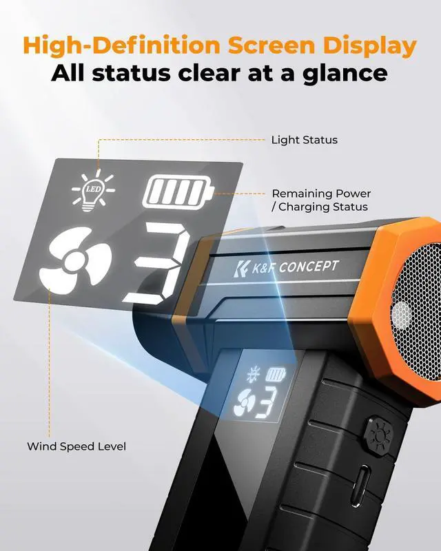 Alt view image 5 of 5 - K&F Concept Screen Display Electric Compressed Air Duster|350000RPM Vacuum Cleaner|LED Light|10000mah Battery|Super Wind Power| Rechargeable Brushless Motor|for Computer, Keyboard, Car, Home,Outdoor