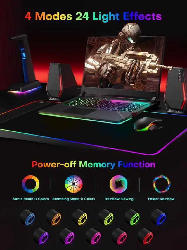 Alt view image 3 of 5 - abc.mat 2-in-1 RGB Gaming Mouse Pad with Wireless Charging, 31.5"x11.8" Large, 24 Light Effects, Non-Slip Base, Waterproof Ultra-Smooth Surface, No Adapter