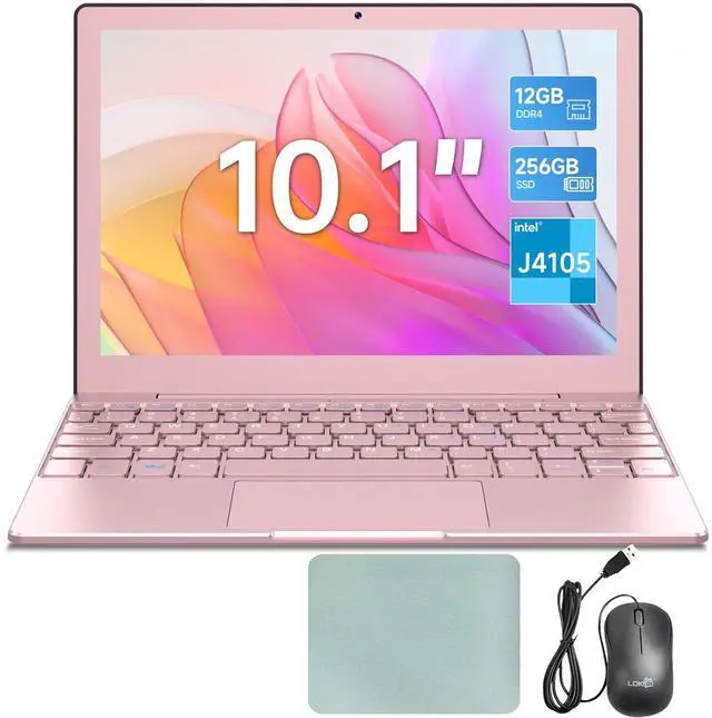 Main image of Business Metal Mini Laptop Portable Computer Office Travel & Students, Laptop 10 Inch - CPU J4105, 12GB + 256GB SSD (Expandable), W11, WiFi, Student Laptop - Pink Laptop