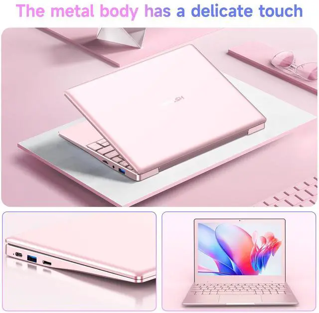 Alt view image 3 of 5 - Business Metal Mini Laptop Portable Computer Office Travel & Students, Laptop 10 Inch - CPU J4105, 12GB + 256GB SSD (Expandable), W11, WiFi, Student Laptop - Pink Laptop