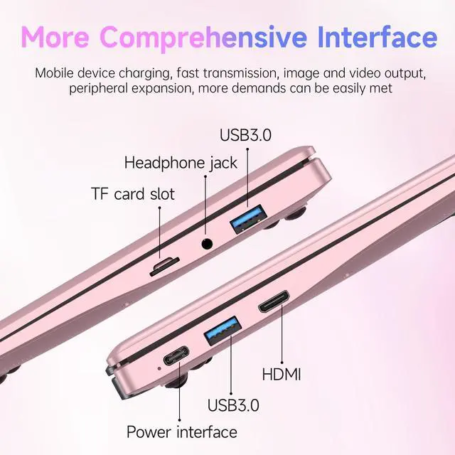 Alt view image 5 of 5 - Business Metal Mini Laptop Portable Computer Office Travel & Students, Laptop 10 Inch - CPU J4105, 12GB + 256GB SSD (Expandable), W11, WiFi, Student Laptop - Pink Laptop