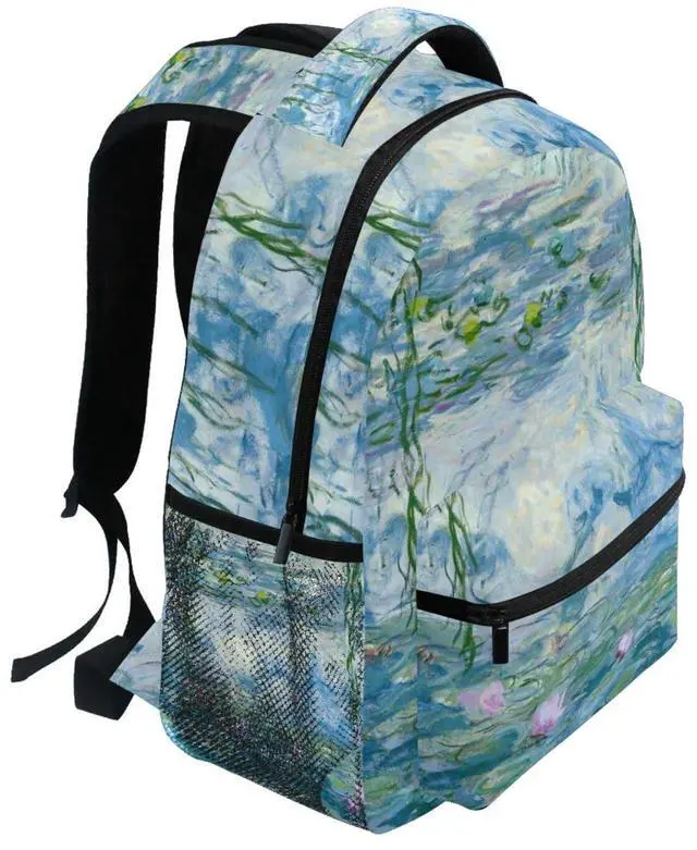 Alt view image 3 of 4 - AHOMY Backpack School Bag Water Lilies Claude Monet Oil Paintings Flowers Laptop Travel Daypack Rucksack for Students