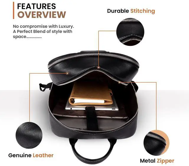 Alt view image 5 of 5 - Hammonds Flycher Genuine Leather Travel Backpack for Men and Women, Stylish Travel Bag, 14" Laptop Bag, Durable & Spacious Laptop Backpack for Daily & Business Use - Black