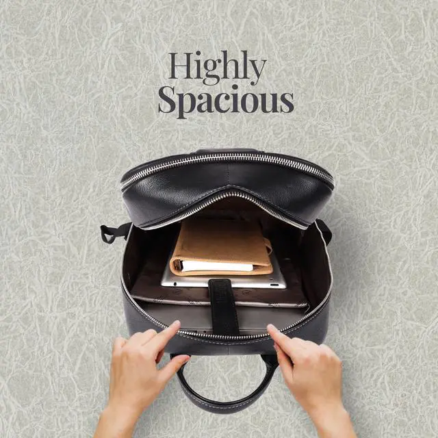 Alt view image 3 of 5 - Hammonds Flycher Genuine Leather Travel Backpack for Men and Women, Stylish Travel Bag, 14" Laptop Bag, Durable & Spacious Laptop Backpack for Daily & Business Use - Black